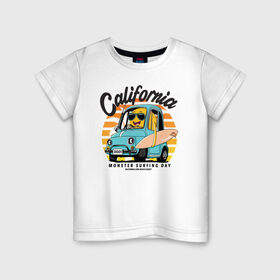 Детская футболка хлопок с принтом Калифорния в Курске, 100% хлопок | круглый вырез горловины, полуприлегающий силуэт, длина до линии бедер | california | surfing | авто | калифорния | лето | монстр | серфинг