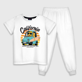 Детская пижама хлопок с принтом Калифорния в Курске, 100% хлопок |  брюки и футболка прямого кроя, без карманов, на брюках мягкая резинка на поясе и по низу штанин
 | california | surfing | авто | калифорния | лето | монстр | серфинг