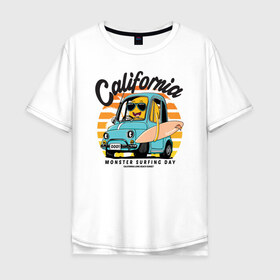 Мужская футболка хлопок Oversize с принтом Калифорния в Курске, 100% хлопок | свободный крой, круглый ворот, “спинка” длиннее передней части | california | surfing | авто | калифорния | лето | монстр | серфинг