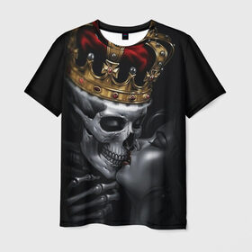 Мужская футболка 3D с принтом Скелет и девушка в Курске, 100% полиэфир | прямой крой, круглый вырез горловины, длина до линии бедер | девушка | женщина | король | корона | любовь | пара | поцелуй | скелет | череп