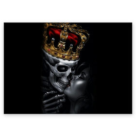 Поздравительная открытка с принтом Скелет и девушка в Курске, 100% бумага | плотность бумаги 280 г/м2, матовая, на обратной стороне линовка и место для марки
 | девушка | женщина | король | корона | любовь | пара | поцелуй | скелет | череп