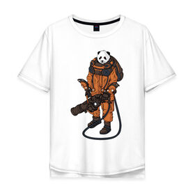 Мужская футболка хлопок Oversize с принтом Панда Космонавт в Курске, 100% хлопок | свободный крой, круглый ворот, “спинка” длиннее передней части | Тематика изображения на принте: астронавт | космонавт | космос | панда | панды