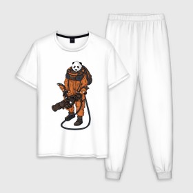 Мужская пижама хлопок с принтом Панда Космонавт в Курске, 100% хлопок | брюки и футболка прямого кроя, без карманов, на брюках мягкая резинка на поясе и по низу штанин
 | астронавт | космонавт | космос | панда | панды