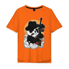 Мужская футболка хлопок Oversize с принтом Гангстер Панда в Курске, 100% хлопок | свободный крой, круглый ворот, “спинка” длиннее передней части | автомат | банда | гангстер | мафия | панда | панды | преступник | томпсон
