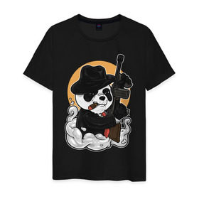 Мужская футболка хлопок с принтом Гангстер Панда в Курске, 100% хлопок | прямой крой, круглый вырез горловины, длина до линии бедер, слегка спущенное плечо. | автомат | банда | гангстер | мафия | панда | панды | преступник | томпсон