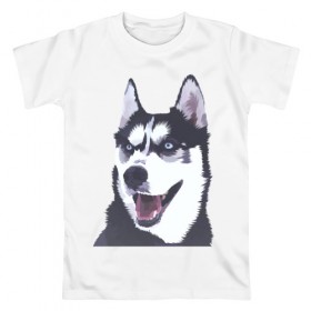 Мужская футболка хлопок с принтом Хаски в Курске, 100% хлопок | прямой крой, круглый вырез горловины, длина до линии бедер, слегка спущенное плечо. | dog | haski | собака | собаки | хаски | хаски бандит