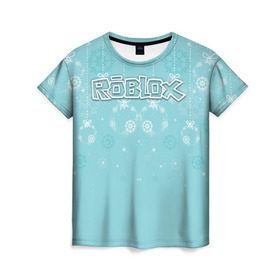Женская футболка 3D с принтом Roblox Новогодний в Курске, 100% полиэфир ( синтетическое хлопкоподобное полотно) | прямой крой, круглый вырез горловины, длина до линии бедер | dynablocks | roblox | блоки | вселенная | герои | год | кубики | новый | роблокс | снег | снежинки | узор