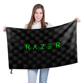 Флаг 3D с принтом RAZER в Курске, 100% полиэстер | плотность ткани — 95 г/м2, размер — 67 х 109 см. Принт наносится с одной стороны | 101 | brand | company | gamer | green | logo | mamba | naga | player | razer | rzr | snake | бренд | железо | зеленый | змея | компания | лого | рейзер | софт