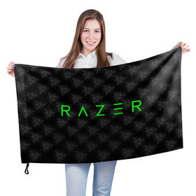 Флаг 3D с принтом RAZER в Курске, 100% полиэстер | плотность ткани — 95 г/м2, размер — 67 х 109 см. Принт наносится с одной стороны | Тематика изображения на принте: 101 | brand | company | gamer | green | logo | mamba | naga | player | razer | rzr | snake | бренд | железо | зеленый | змея | компания | лого | рейзер | софт