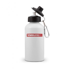 Бутылка спортивная с принтом Лого VSEMAYKI в Курске, металл | емкость — 500 мл, в комплекте две пластиковые крышки и карабин для крепления | логотип vsemayki