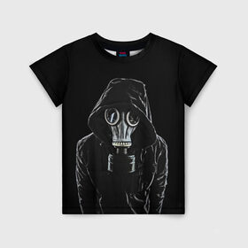 Детская футболка 3D с принтом Противогаз в Курске, 100% гипоаллергенный полиэфир | прямой крой, круглый вырез горловины, длина до линии бедер, чуть спущенное плечо, ткань немного тянется | капюшон | мужчина | противогаз | человек | черный