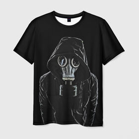 Мужская футболка 3D с принтом Противогаз в Курске, 100% полиэфир | прямой крой, круглый вырез горловины, длина до линии бедер | капюшон | мужчина | противогаз | человек | черный