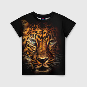 Детская футболка 3D с принтом Ягуар в Курске, 100% гипоаллергенный полиэфир | прямой крой, круглый вырез горловины, длина до линии бедер, чуть спущенное плечо, ткань немного тянется | Тематика изображения на принте: гепард | кошка | леопард | охотник | тигр | хищник | ягуар