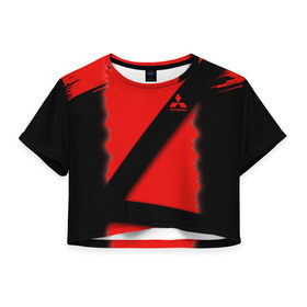 Женская футболка Cropp-top с принтом Mitsubishi brend: Seat Belt в Курске, 100% полиэстер | круглая горловина, длина футболки до линии талии, рукава с отворотами | 