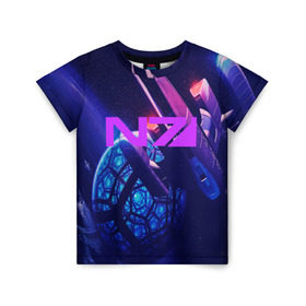 Детская футболка 3D с принтом Mass Effect N7 в Курске, 100% гипоаллергенный полиэфир | прямой крой, круглый вырез горловины, длина до линии бедер, чуть спущенное плечо, ткань немного тянется | Тематика изображения на принте: 