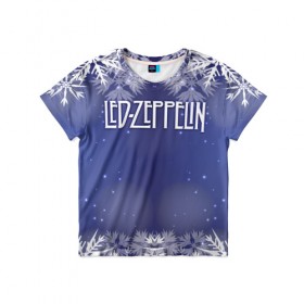 Детская футболка 3D с принтом Новогодний Led Zeppelin в Курске, 100% гипоаллергенный полиэфир | прямой крой, круглый вырез горловины, длина до линии бедер, чуть спущенное плечо, ткань немного тянется | 