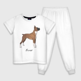 Детская пижама хлопок с принтом Немецкий Боксер в Курске, 100% хлопок |  брюки и футболка прямого кроя, без карманов, на брюках мягкая резинка на поясе и по низу штанин
 | Тематика изображения на принте: boxer | dog | боксёр | собака | собака боксер | собаки