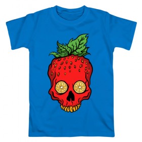 Мужская футболка хлопок с принтом Клубничный Череп в Курске, 100% хлопок | прямой крой, круглый вырез горловины, длина до линии бедер, слегка спущенное плечо. | еда | клубника | фрукты | череп