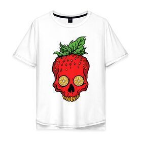 Мужская футболка хлопок Oversize с принтом Клубничный Череп в Курске, 100% хлопок | свободный крой, круглый ворот, “спинка” длиннее передней части | еда | клубника | фрукты | череп