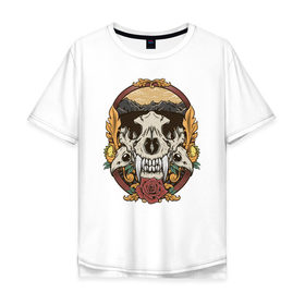 Мужская футболка хлопок Oversize с принтом Череп Тигра в Курске, 100% хлопок | свободный крой, круглый ворот, “спинка” длиннее передней части | горы | природа | тигр | череп