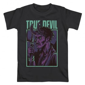 Мужская футболка хлопок с принтом Дьявол в Курске, 100% хлопок | прямой крой, круглый вырез горловины, длина до линии бедер, слегка спущенное плечо. | ангел | дьявол | зомби | монстр | рога | ужас