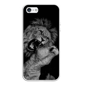Чехол для iPhone 5/5S матовый с принтом Лев и львица в Курске, Силикон | Область печати: задняя сторона чехла, без боковых панелей | животные | кот | кошка | лев | львица | оскал | природа | рык | рычит | хищник