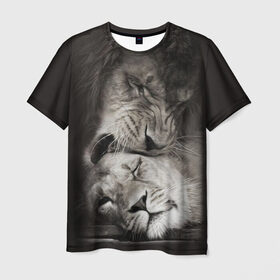Мужская футболка 3D с принтом Лев и львица в Курске, 100% полиэфир | прямой крой, круглый вырез горловины, длина до линии бедер | животные | кот | кошка | лев | львица | оскал | природа | рык | рычит | хищник