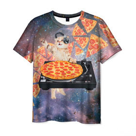 Мужская футболка 3D с принтом Кот Диджей в Курске, 100% полиэфир | прямой крой, круглый вырез горловины, длина до линии бедер | cat | cosmos | dj | fast | fastfood | food | meme | party | pizza | space | вечеринка | диджей | еда | космос | кошак | кошка | мем | пицца | фастфуд