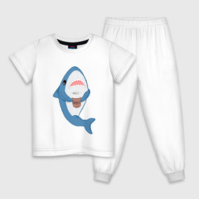 Детская пижама хлопок с принтом Hype Shark в Курске, 100% хлопок |  брюки и футболка прямого кроя, без карманов, на брюках мягкая резинка на поясе и по низу штанин
 | Тематика изображения на принте: coffee | cute | hype | kawaii | shark | акула | кофе | милый | море | рыба | хищник