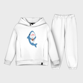 Детский костюм хлопок Oversize с принтом Hype Shark в Курске,  |  | Тематика изображения на принте: coffee | cute | hype | kawaii | shark | акула | кофе | милый | море | рыба | хищник