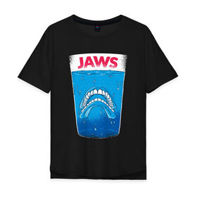 Мужская футболка хлопок Oversize с принтом Челюсти Пародия в Курске, 100% хлопок | свободный крой, круглый ворот, “спинка” длиннее передней части | jaws | акула | пародия | спилберг | челюсти