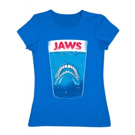 Женская футболка хлопок с принтом Челюсти Пародия в Курске, 100% хлопок | прямой крой, круглый вырез горловины, длина до линии бедер, слегка спущенное плечо | jaws | акула | пародия | спилберг | челюсти