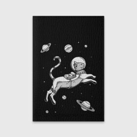 Обложка для паспорта матовая кожа с принтом кот в скафандре в Курске, натуральная матовая кожа | размер 19,3 х 13,7 см; прозрачные пластиковые крепления | space | астронавт | галактика | звезды | космонавт | космос | кот | планеты | скафандр