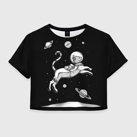 Женская футболка 3D укороченная с принтом кот в скафандре в Курске, 100% полиэстер | круглая горловина, длина футболки до линии талии, рукава с отворотами | space | астронавт | галактика | звезды | космонавт | космос | кот | планеты | скафандр