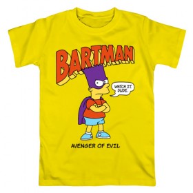 Мужская футболка хлопок с принтом Барт Симпсон в Курске, 100% хлопок | прямой крой, круглый вырез горловины, длина до линии бедер, слегка спущенное плечо. | bart simpson | simpsons | барт | барт симпсон | бартмен | симпcоны | супергерой