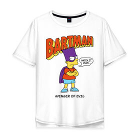 Мужская футболка хлопок Oversize с принтом Барт Симпсон в Курске, 100% хлопок | свободный крой, круглый ворот, “спинка” длиннее передней части | bart simpson | simpsons | барт | барт симпсон | бартмен | симпcоны | супергерой