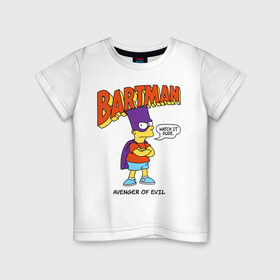 Детская футболка хлопок с принтом Барт Симпсон в Курске, 100% хлопок | круглый вырез горловины, полуприлегающий силуэт, длина до линии бедер | bart simpson | simpsons | барт | барт симпсон | бартмен | симпcоны | супергерой