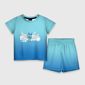Детский костюм с шортами 3D с принтом Happy Aye (Fairy Tail) в Курске,  |  | Тематика изображения на принте: anime | blue | cat | fairy tail | happy | аниме | кот | кошка | синий | хвост феи | хэппи