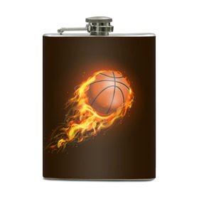 Фляга с принтом Баскетбол в Курске, металлический корпус | емкость 0,22 л, размер 125 х 94 мм. Виниловая наклейка запечатывается полностью | Тематика изображения на принте: баскетбол | мяч | огонь