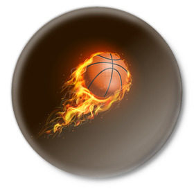 Значок с принтом Баскетбол в Курске,  металл | круглая форма, металлическая застежка в виде булавки | баскетбол | мяч | огонь