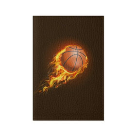 Обложка для паспорта матовая кожа с принтом Баскетбол в Курске, натуральная матовая кожа | размер 19,3 х 13,7 см; прозрачные пластиковые крепления | баскетбол | мяч | огонь