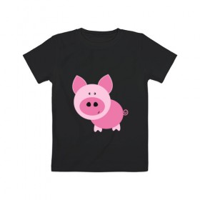 Детская футболка хлопок с принтом Pig в Курске, 100% хлопок | круглый вырез горловины, полуприлегающий силуэт, длина до линии бедер | 