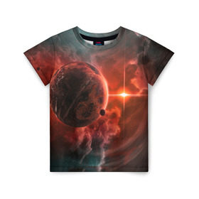 Детская футболка 3D с принтом Планета в космосе в Курске, 100% гипоаллергенный полиэфир | прямой крой, круглый вырез горловины, длина до линии бедер, чуть спущенное плечо, ткань немного тянется | galaxy | nebula | space | star | абстракция | вселенная | галактика | звезда | звезды | космический | планеты