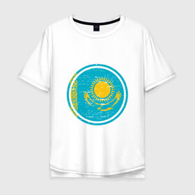 Мужская футболка хлопок Oversize с принтом Казахстан в Курске, 100% хлопок | свободный крой, круглый ворот, “спинка” длиннее передней части | 