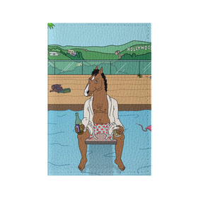 Обложка для паспорта матовая кожа с принтом Конь БоДжек в Курске, натуральная матовая кожа | размер 19,3 х 13,7 см; прозрачные пластиковые крепления | Тематика изображения на принте: bojack | hollywood | horseman | бассейн | боджек | конь