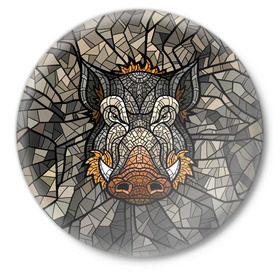 Значок с принтом Кабан 2019 в Курске,  металл | круглая форма, металлическая застежка в виде булавки | Тематика изображения на принте: 