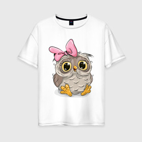 Женская футболка хлопок Oversize с принтом Совушка в Курске, 100% хлопок | свободный крой, круглый ворот, спущенный рукав, длина до линии бедер
 | птица | сова | совушка