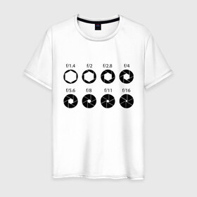 Мужская футболка хлопок с принтом F/1.4-16 в Курске, 100% хлопок | прямой крой, круглый вырез горловины, длина до линии бедер, слегка спущенное плечо. | фото | фотограф | фотография