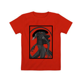 Детская футболка хлопок с принтом Чужой в рамке в Курске, 100% хлопок | круглый вырез горловины, полуприлегающий силуэт, длина до линии бедер | alien | horror | инопланитянин | космос | нло | ужасы | хищник | чужие | чужой