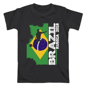 Мужская футболка хлопок с принтом Бразилия в Курске, 100% хлопок | прямой крой, круглый вырез горловины, длина до линии бедер, слегка спущенное плечо. | 